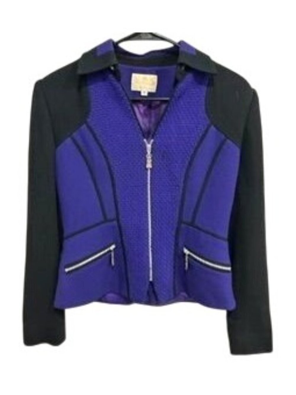 Alberto Makali 8 Purple Black Wool Blend Zip Jacket Silver Pockets Old Money